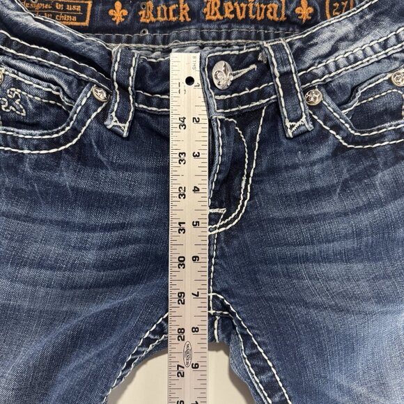 Rock Revival Jeans Womens 27 Blue Esther Cuff Straight Stretch Distressed Denim - Picture 6 of 13